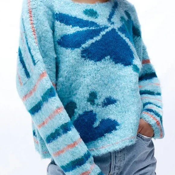 Free People Lily Pullover Sweater in Mosaic Sky Combo Size S NWT - Picture 4 of 13